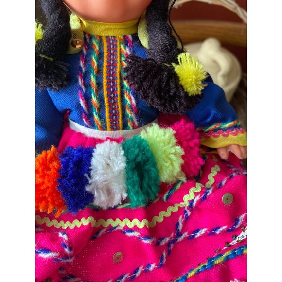 PERUVIAN DOLL - Girl In Valicha Dance Costume Dress with Hat - 12" tall - Picture 5 of 8